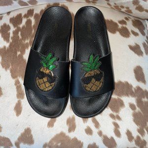 THE WHITE BRAND PINEAPPLE PLATFORM SLIDE SANDALS
